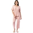 thumbnail image 1 of Fruit of the Loom Women's 360 Stretch Ruffle Sleeve V-Neck Tee and Capri Sleep Pajama Set - Watercolor Hearts, 1 of 6