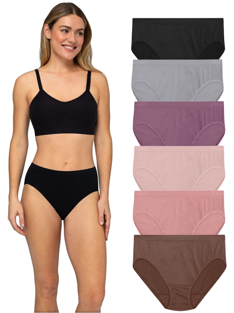Fruit of the Loom Women's 360 Stretch Seamless Hi-Cut Briefs 6-Pack Nylon No  Visible Panty Lines - Walmart.com