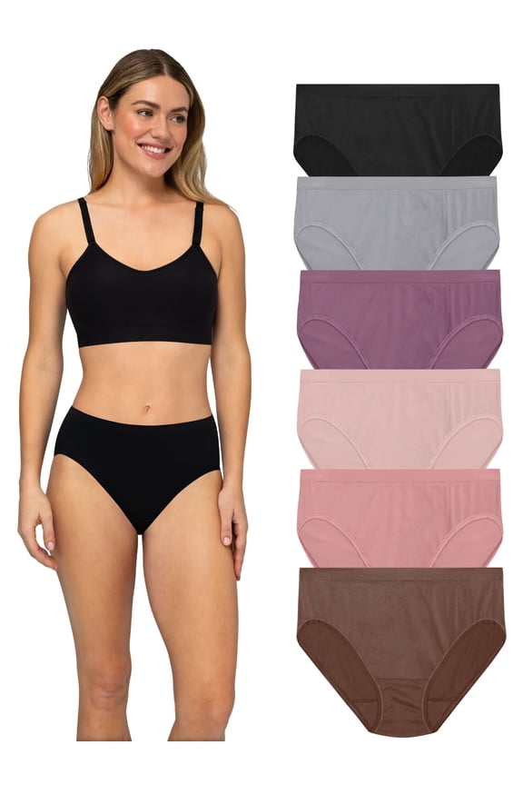 Women's Seamless Underwear, No Show Panties, Multiple Styles, 4‑Way Stretch, 6-Pack, Sizes S-2XL