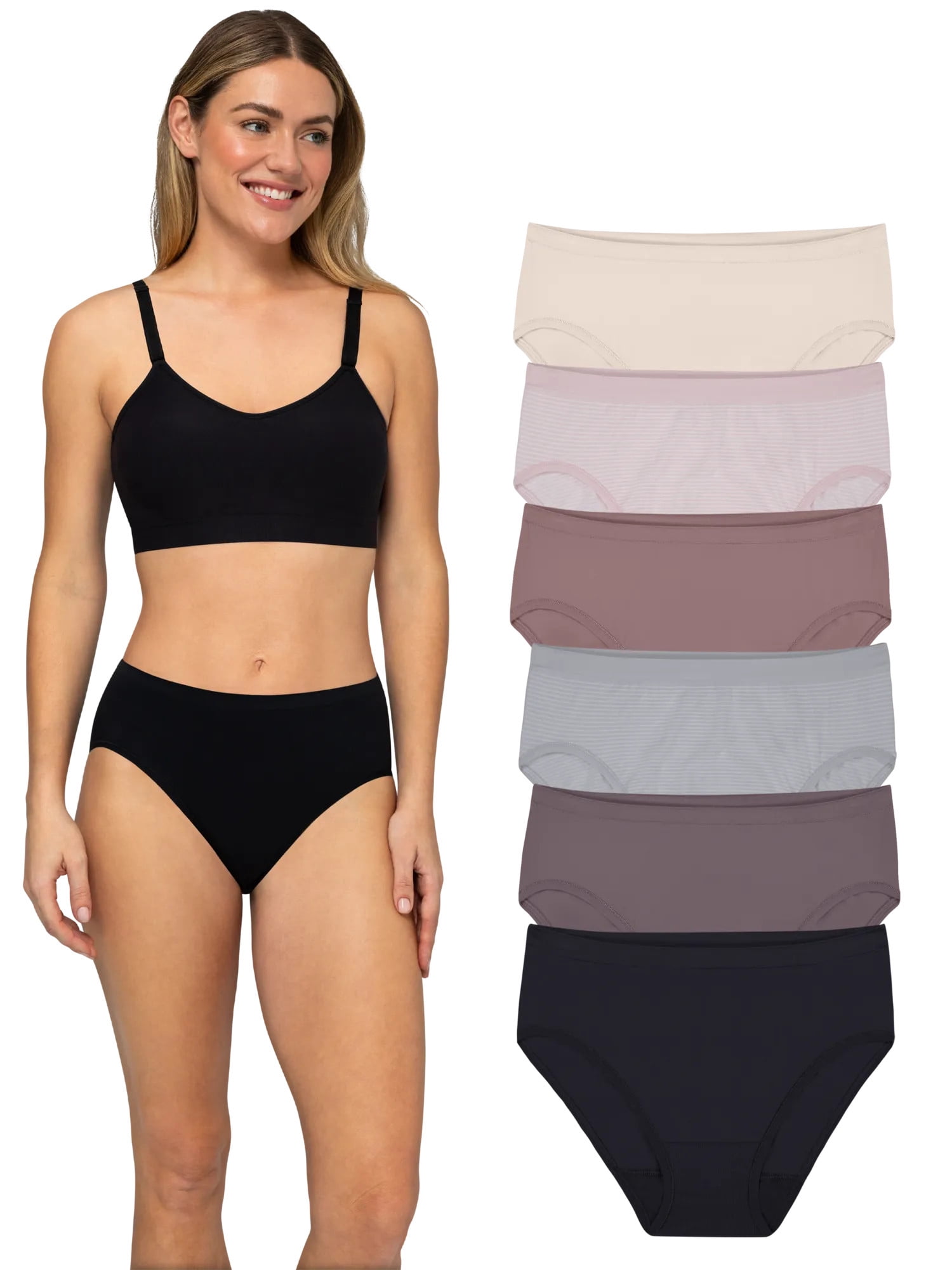 Fruit of the Loom Women's Seamless Underwear, No Show Panties, Multiple Styles, 4‑Way Stretch, 6-Pack, Sizes S-3XL