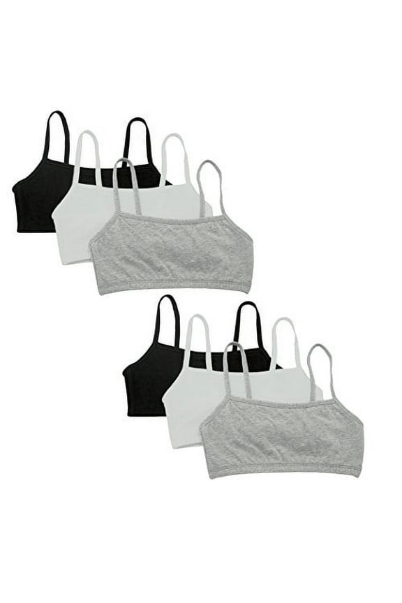 Women's 42 Cotton Spaghetti Strap Sports Bra, White/Heather Grey/Black (6 Pack)