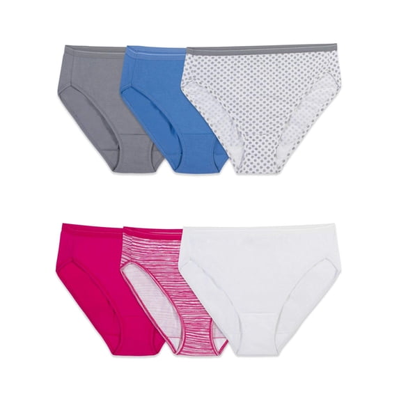 Fruit of the Loom Women's 6 Pack Assorted Color Cotton Hi-Cut Panties, Assorted, 5, Colors May Vary
