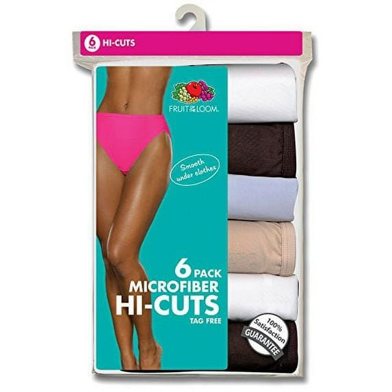 Fruit of the Loom Women's 6 Pack Hi-Cut Panties (X-Large / 8, Microfiber)