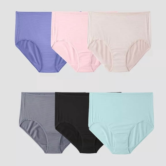 Fruit of the Loom Women's 6pk Striped Breathable Cooling Briefs - Colors May Vary