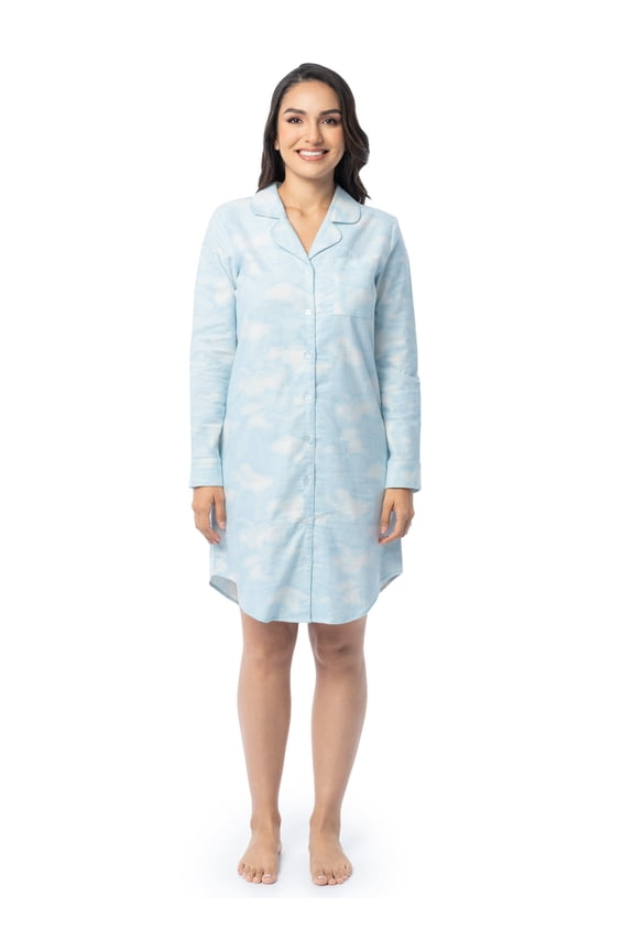 Women's Beyond Soft Long Sleeve Button Down Flannel Sleepshirt, Sizes S-4X
