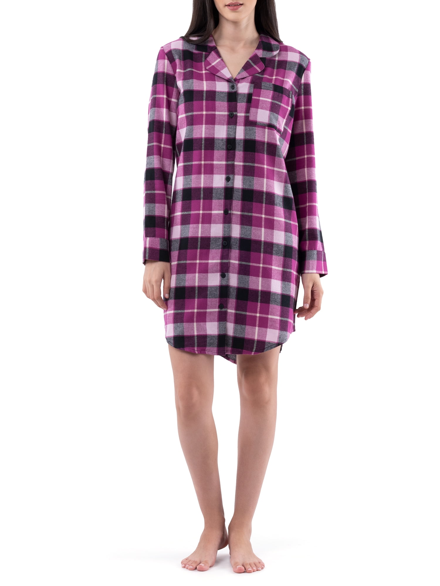 Fruit of the Loom Women's Beyond Soft Long Sleeve Button Down Flannel Sleepshirt, Sizes S-4X