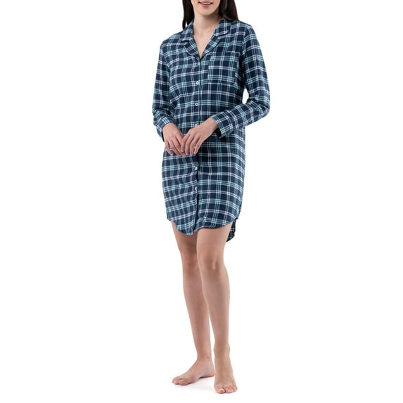 Fruit of the Loom Women's Beyond Soft Long Sleeve Button Down Flannel Sleepshirt, Sizes S-4X
