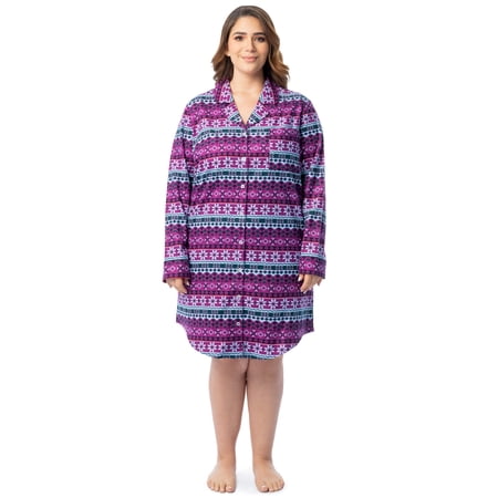 Fruit of the Loom Women's Beyond Soft Long Sleeve Button Down Flannel Sleepshirt, Sizes S-4X