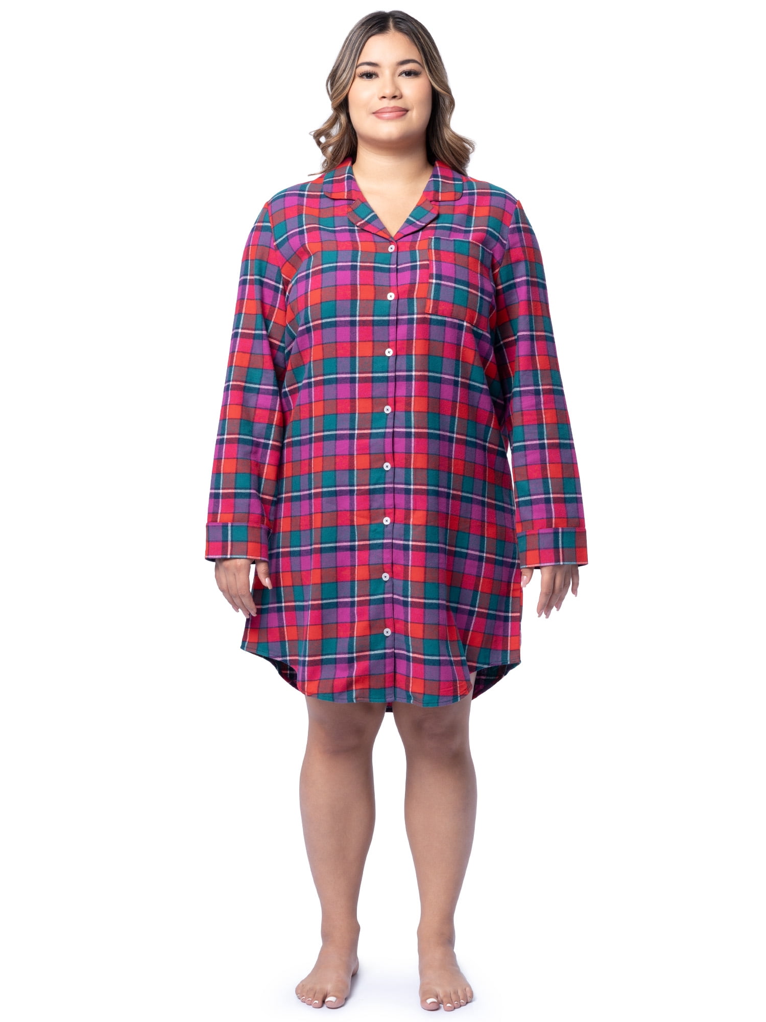 Fruit of the Loom Women's Beyond Soft Long Sleeve Button Down Flannel Sleepshirt, Sizes S-4X