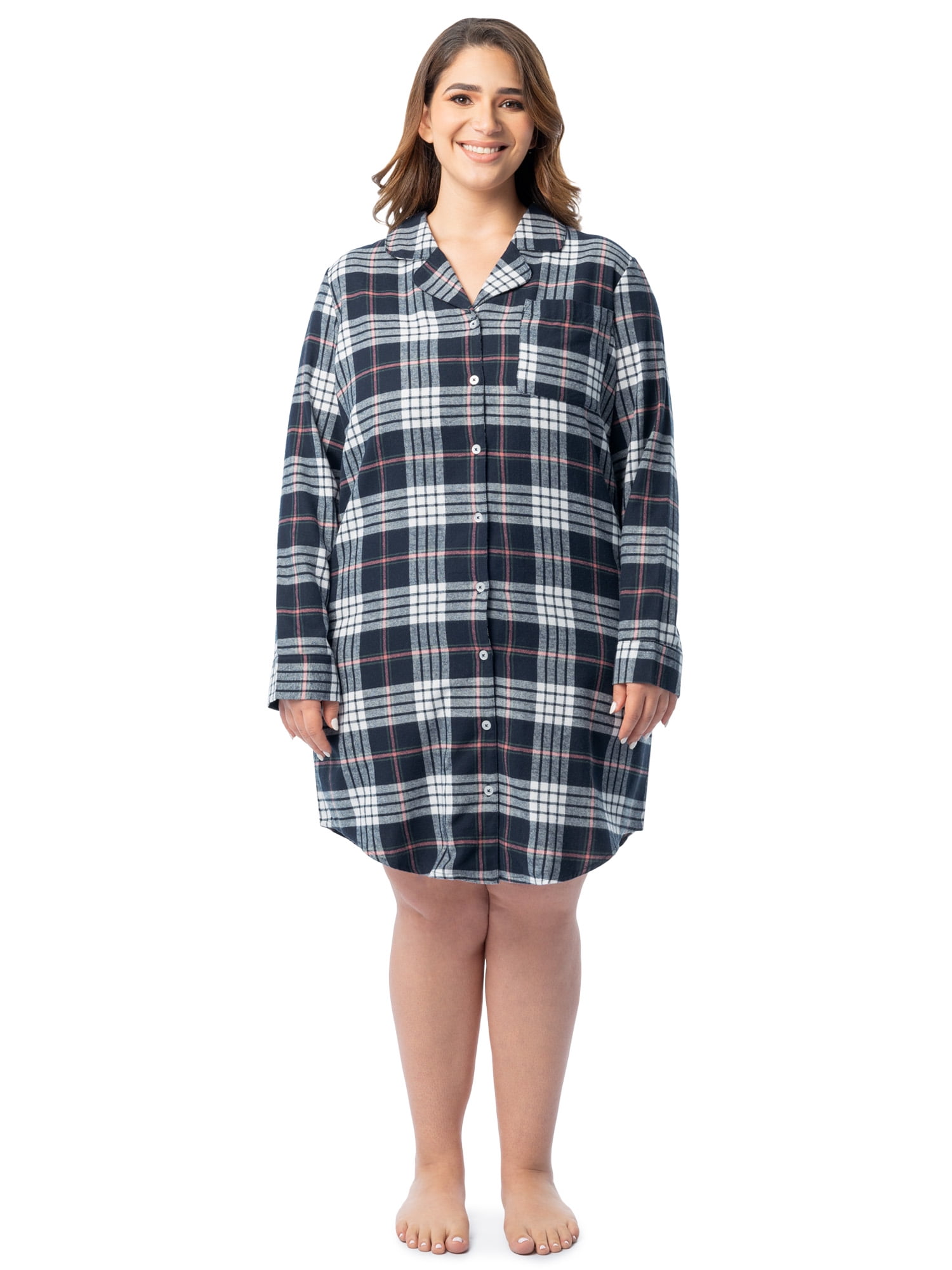 Fruit of the Loom Women's Beyond Soft Long Sleeve Button Down Flannel Sleepshirt, Sizes S-4X