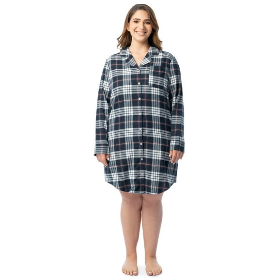 Fruit of the Loom Women's Beyond Soft Long Sleeve Button Down Flannel Sleepshirt, Sizes S-4X