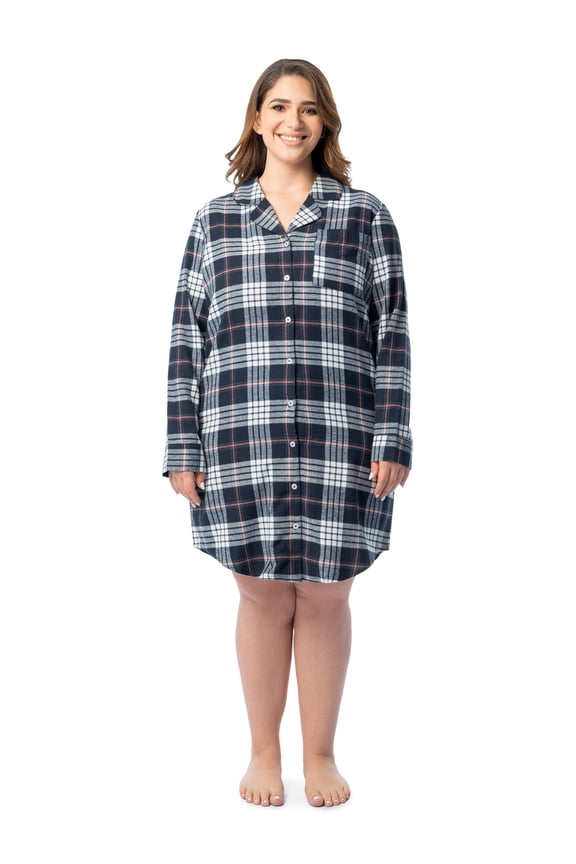Women's Beyond Soft Long Sleeve Button Down Flannel Sleepshirt, Sizes S-4X