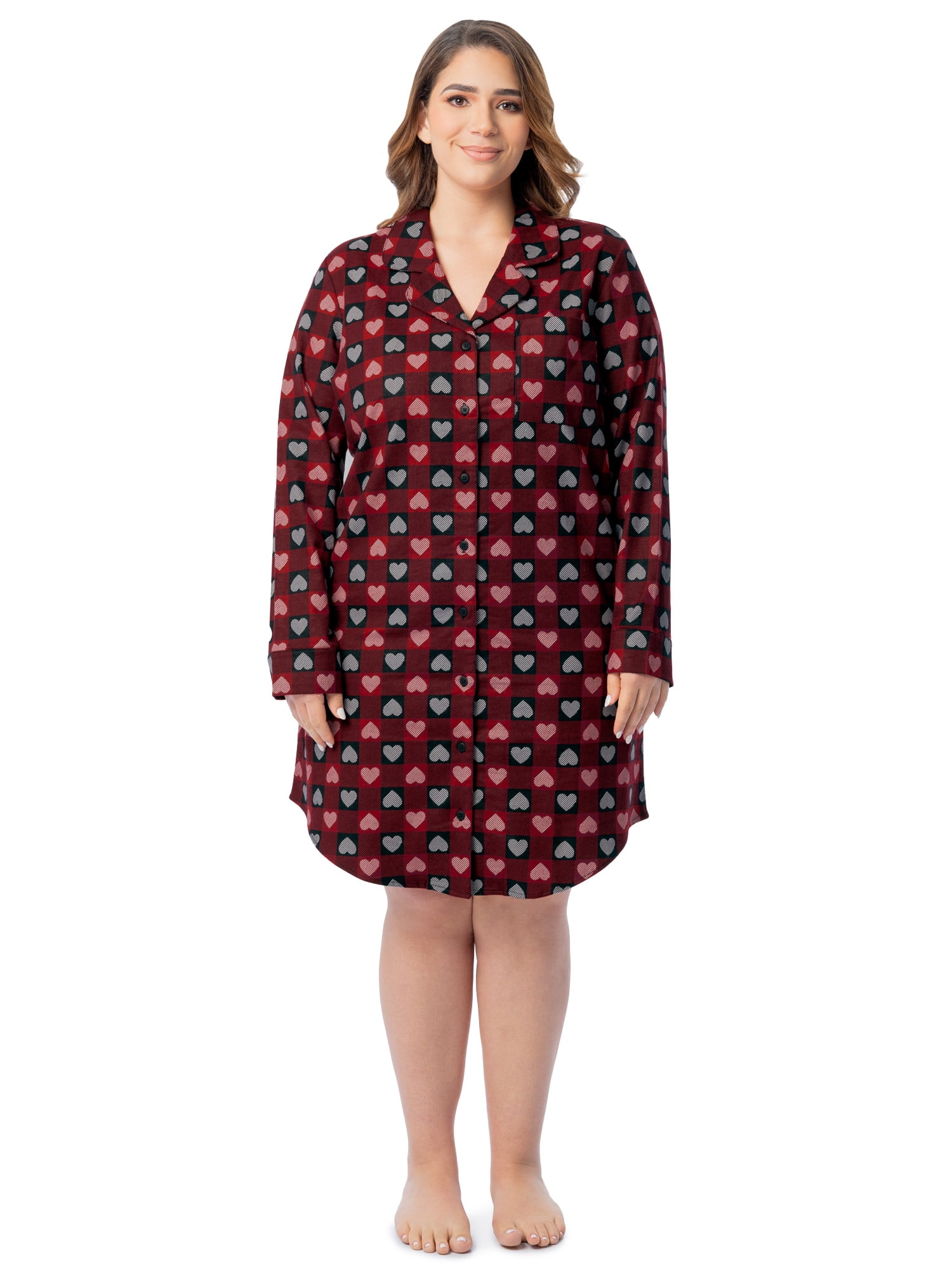 Fruit of the Loom Women's Beyond Soft Long Sleeve Button Down Flannel Sleepshirt, Sizes S-4X