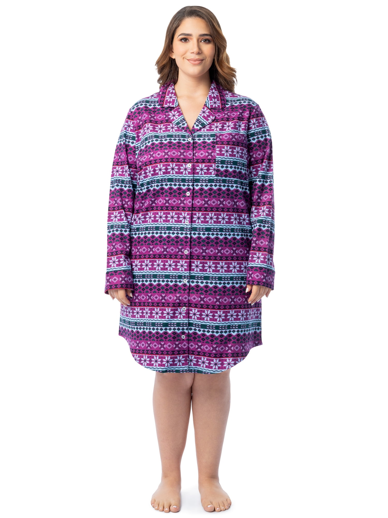 Fruit of the Loom Women's Beyond Soft Long Sleeve Button Down Flannel Sleepshirt, Sizes S-4X
