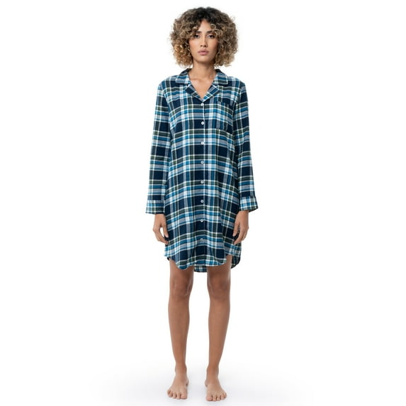 Fruit of the Loom Women's Beyond Soft Long Sleeve Button Down Flannel Sleepshirt, Sizes S-4X