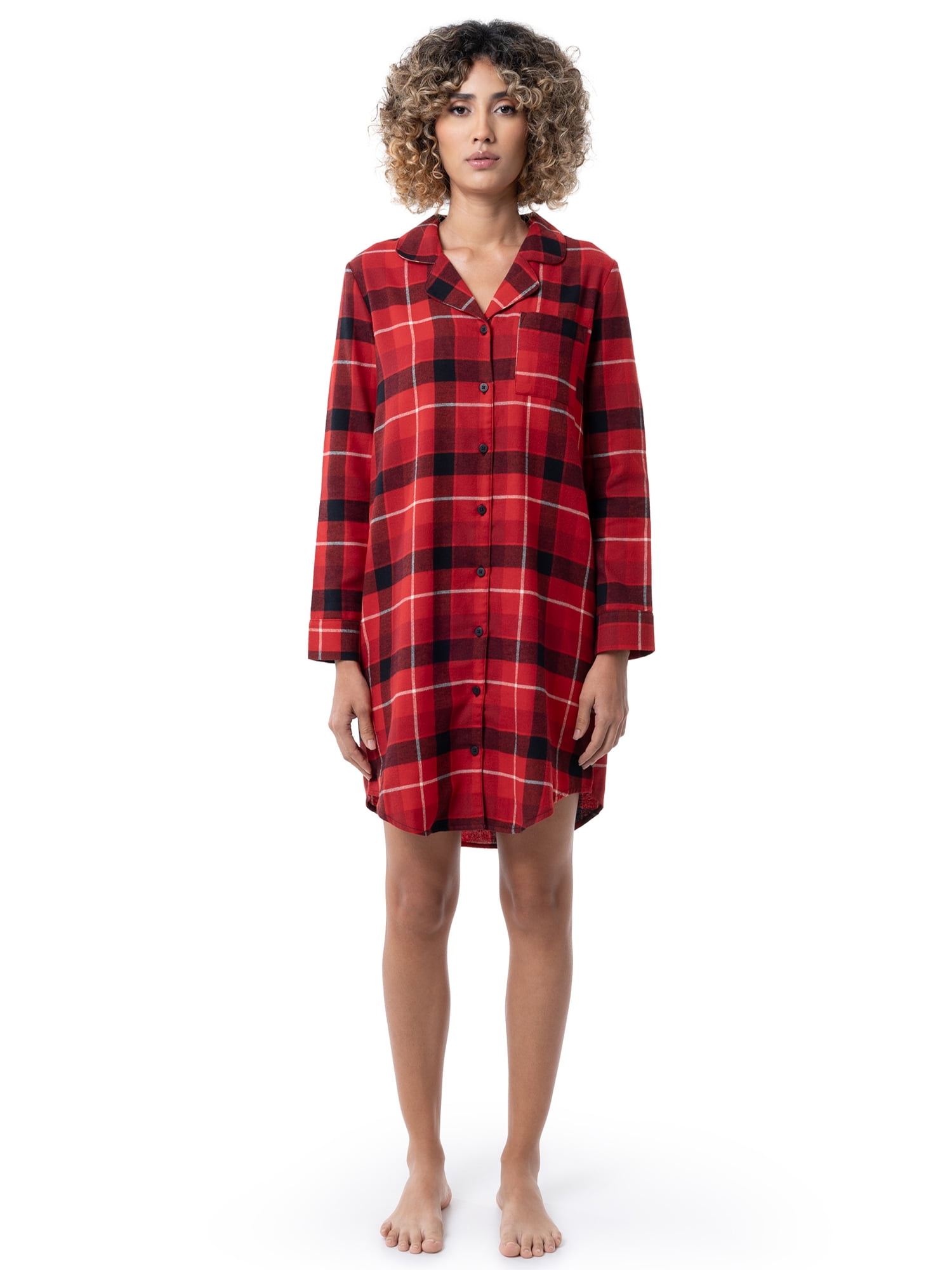 Fruit of the Loom Women's Beyond Soft Long Sleeve Button Down Flannel Sleepshirt, Sizes S-4X