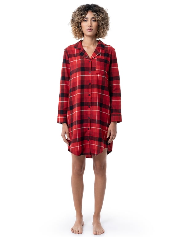 Women's Beyond Soft Long Sleeve Button Down Flannel Sleepshirt, Sizes S-4X