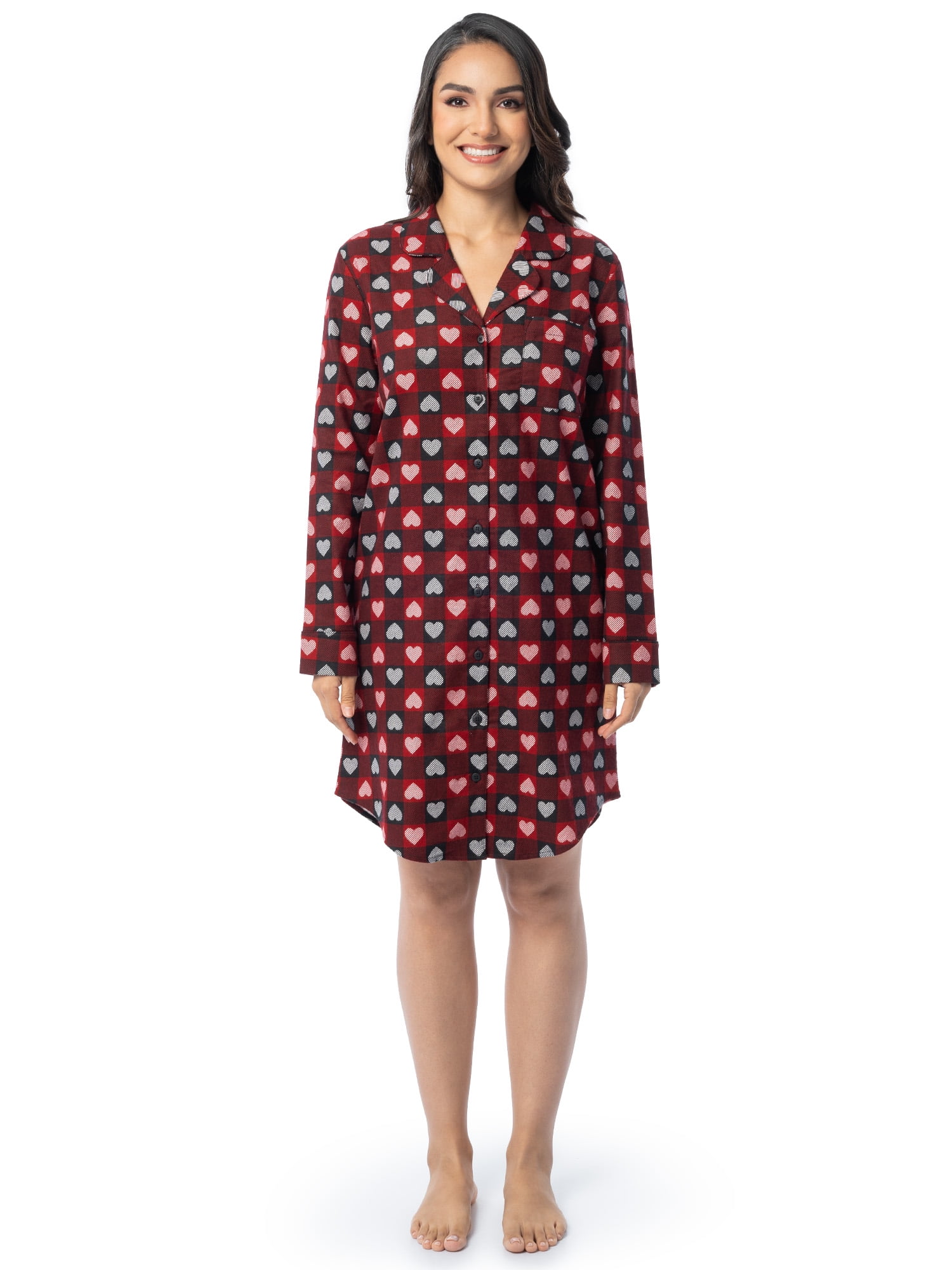 Fruit of the Loom Women's Beyond Soft Long Sleeve Button Down Flannel Sleepshirt, Sizes S-4X