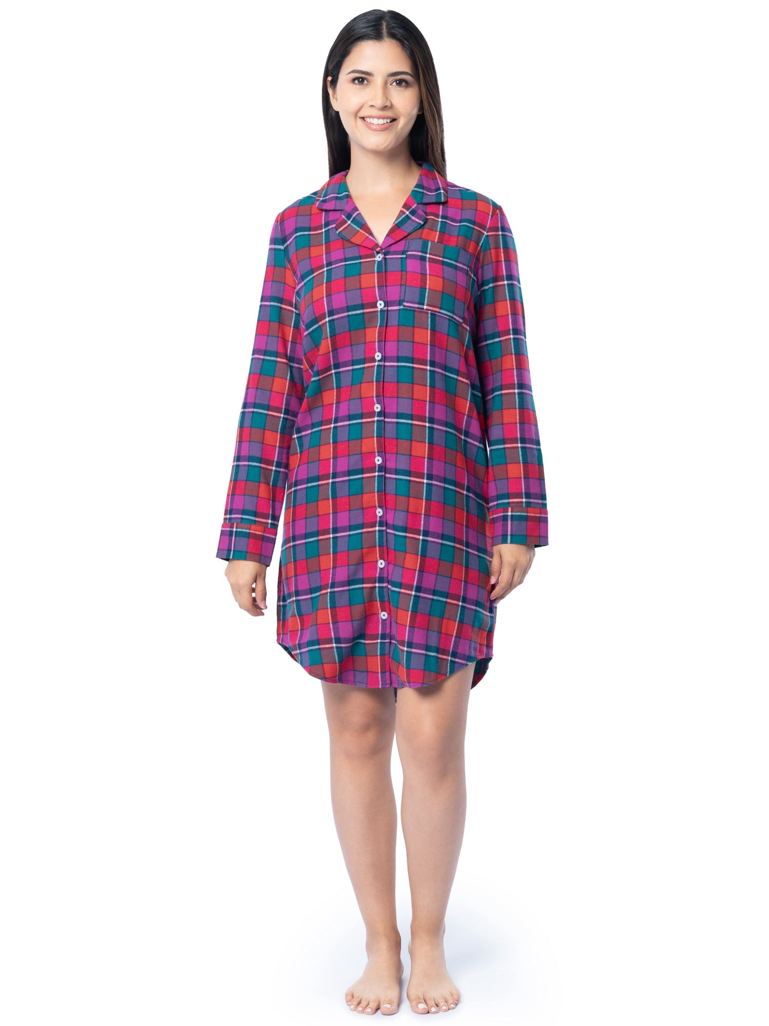 Fruit of the Loom Women's Beyond Soft Long Sleeve Button Down Flannel Sleepshirt, Sizes S-4X