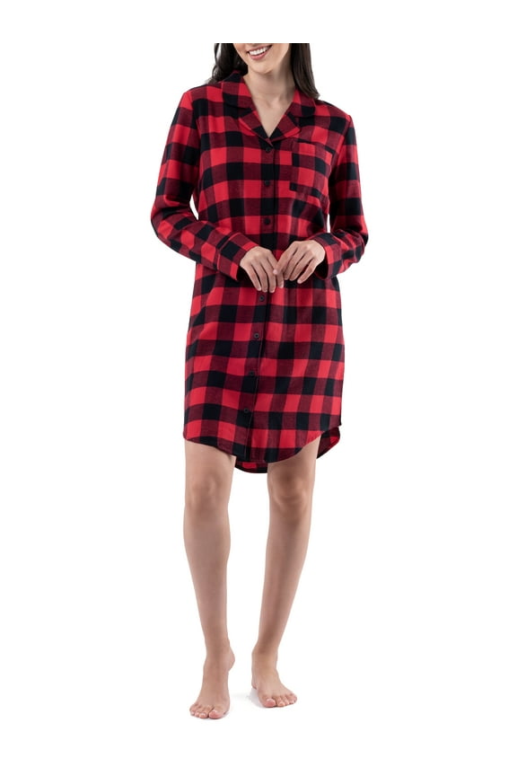 Women's Beyond Soft Long Sleeve Button Down Flannel Sleepshirt, Sizes S-4X
