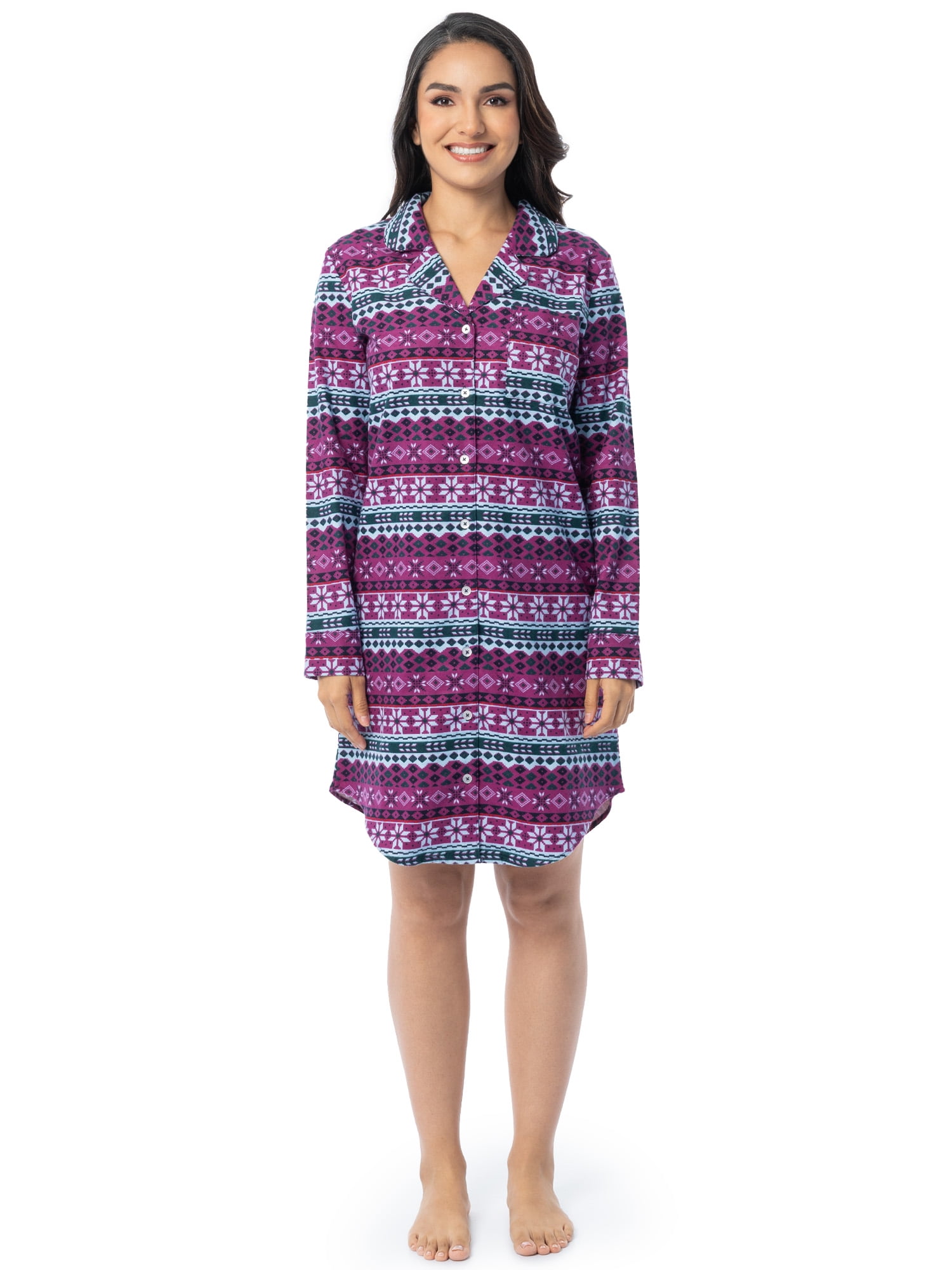 Fruit of the Loom Women's Beyond Soft Long Sleeve Button Down Flannel Sleepshirt, Sizes S-4X