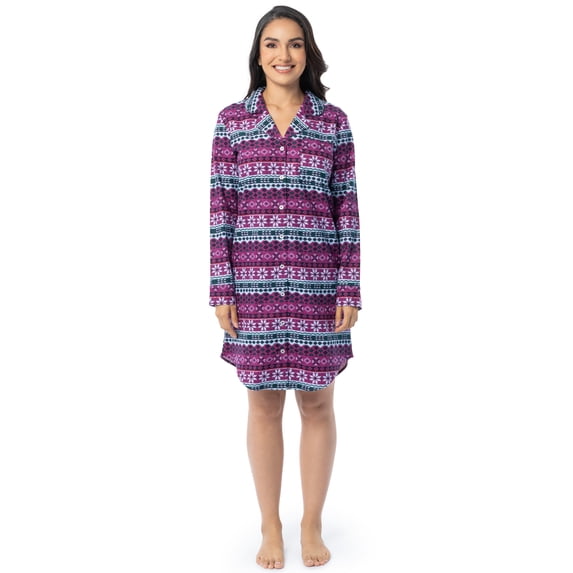 Fruit of the Loom Women's Beyond Soft Long Sleeve Button Down Flannel Sleepshirt, Sizes S-4X