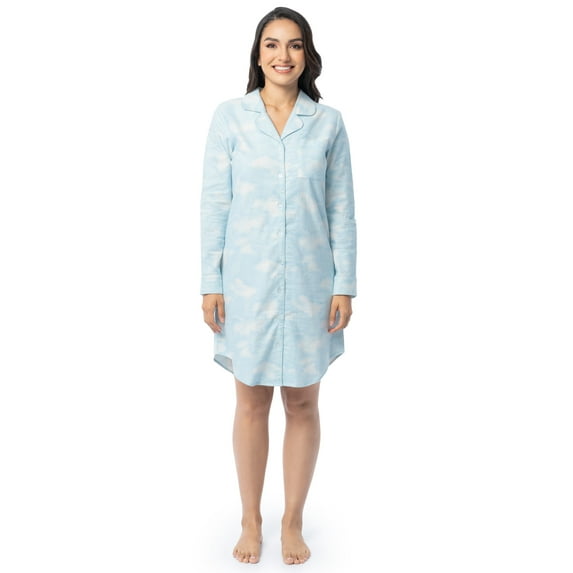 Fruit of the Loom Women's Beyond Soft Long Sleeve Button Down Flannel Sleepshirt, Sizes S-4X