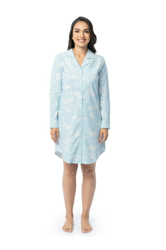 Women's Beyond Soft Long Sleeve Button Down Flannel Sleepshirt, Sizes S-4X