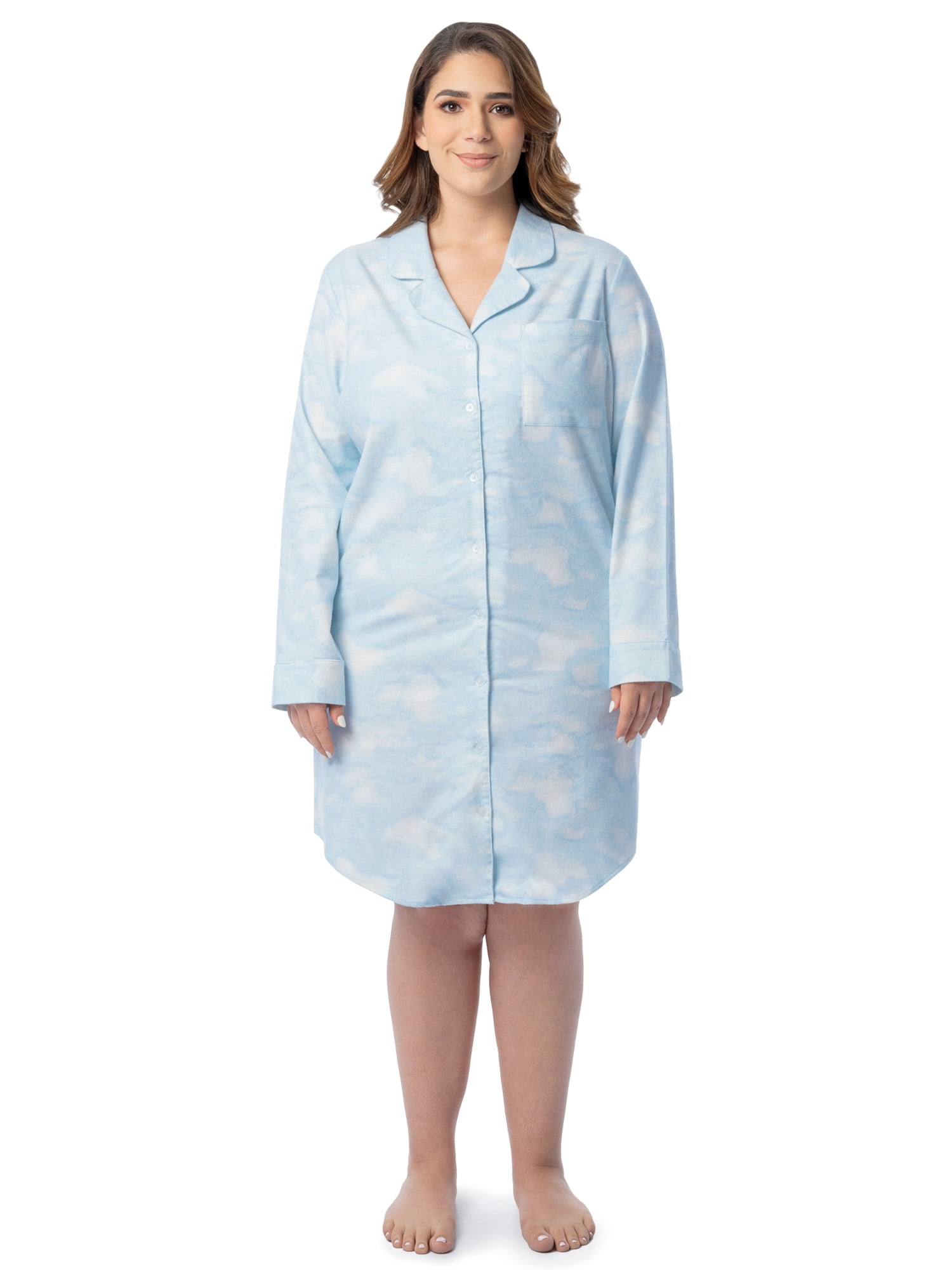 Fruit of the Loom Women's Beyond Soft Long Sleeve Button Down Flannel Sleepshirt, Sizes S-4X