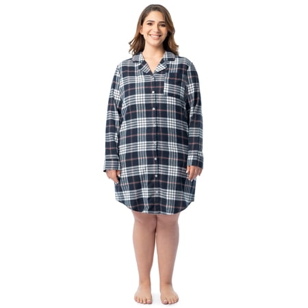 Fruit of the Loom Women's Beyond Soft Long Sleeve Button Down Flannel Sleepshirt, Sizes S-4X