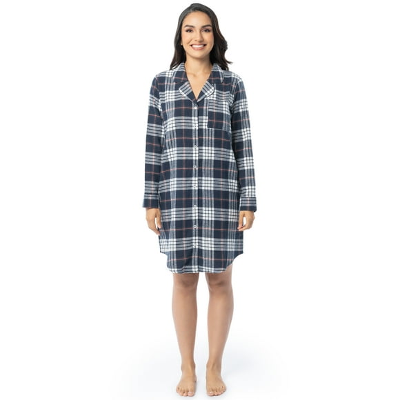 Fruit of the Loom Women's Beyond Soft Long Sleeve Button Down Flannel Sleepshirt, Sizes S-4X