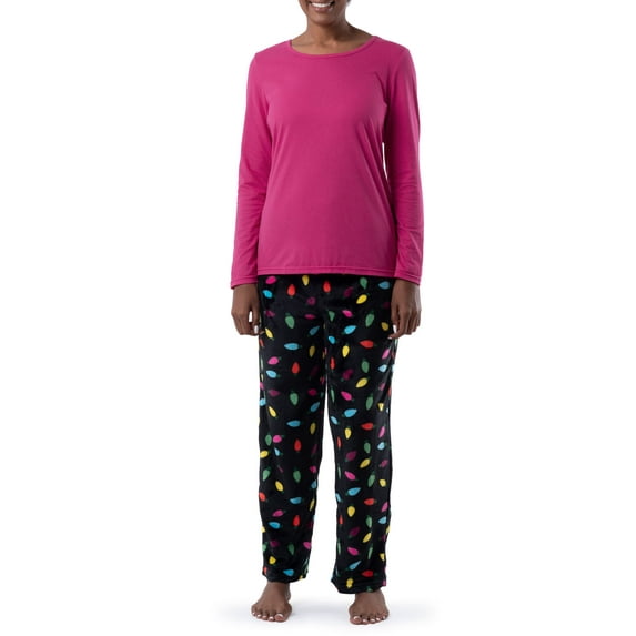 Fruit of the Loom Women's Beyond Soft Long Sleeve Top & Fleece Bottom Pajama Set, S-4X
