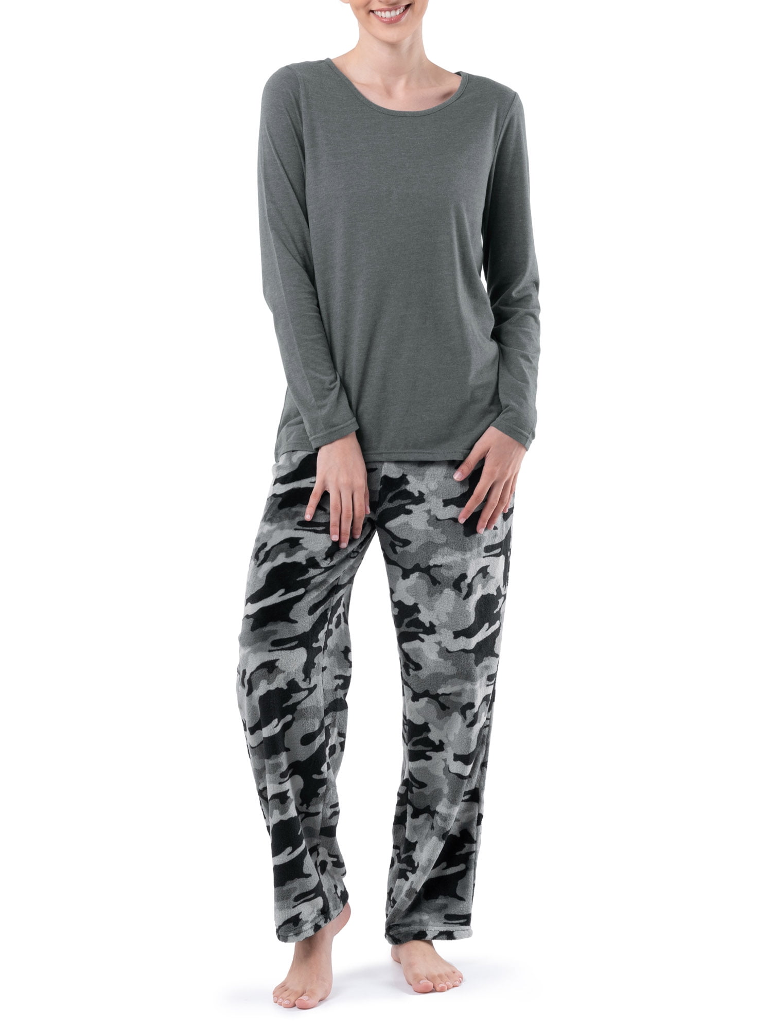 Fruit of the Loom Women's Beyond Soft Long Sleeve Top & Fleece Bottom Pajama Set, S-4X