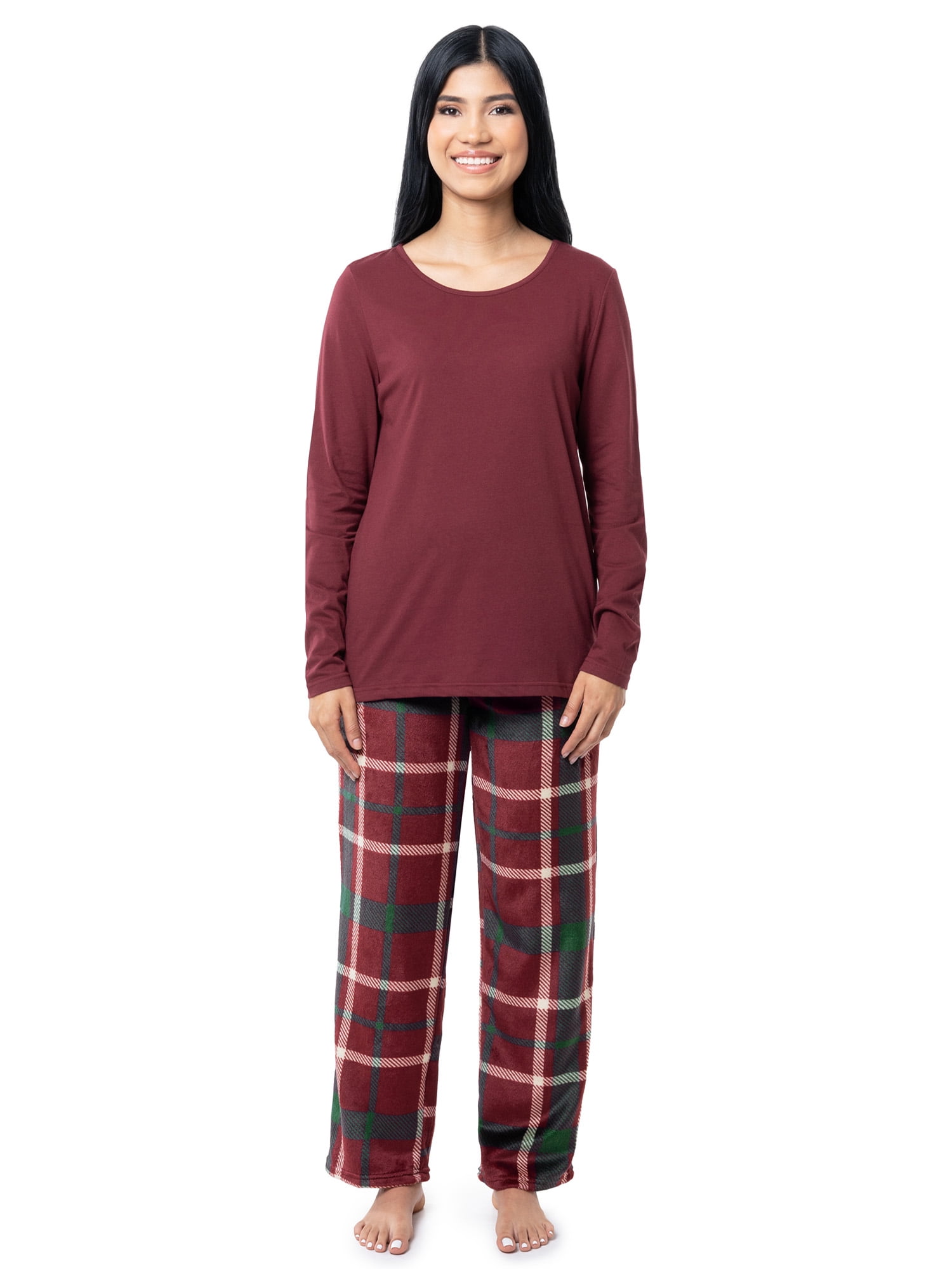 Fruit of the Loom Women's Beyond Soft Long Sleeve Top & Fleece Bottom Pajama  Set, S-4X 