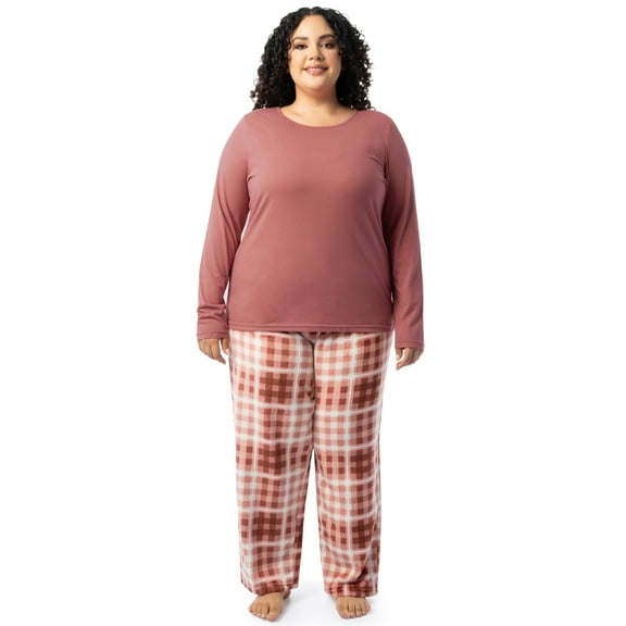 Fruit of the Loom Women's Beyond Soft Long Sleeve Top & Fleece Bottom Pajama Set, Sizes S-4X