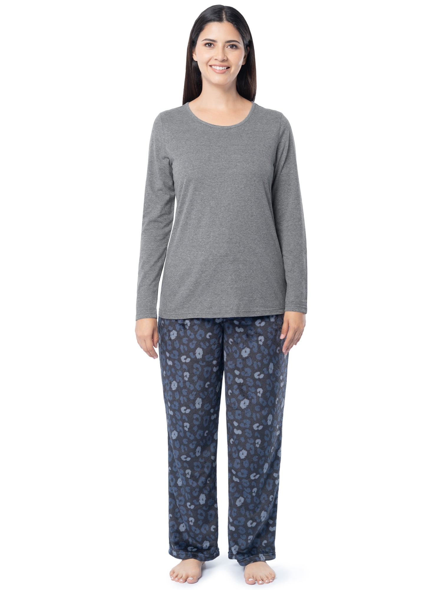 Fruit of the Loom Women's Beyond Soft Long Sleeve Top & Fleece Bottom Pajama Set, Sizes S-4X