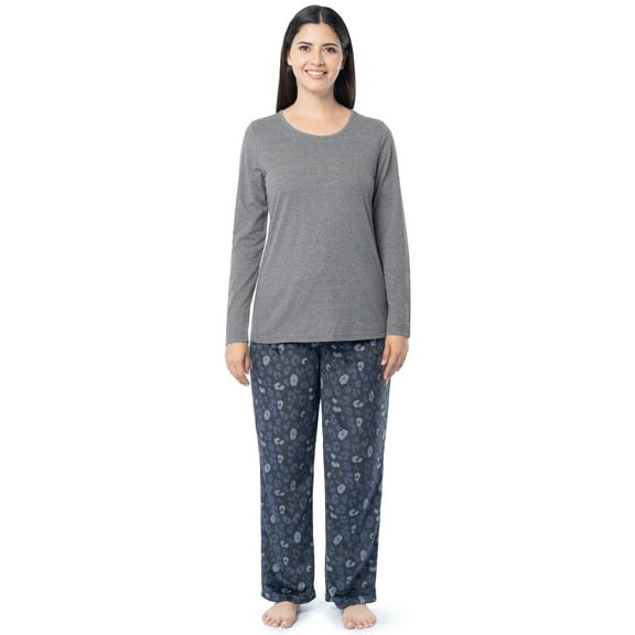 Fruit of the Loom Women's Beyond Soft Long Sleeve Top & Fleece Bottom Pajama Set, Sizes S-4X