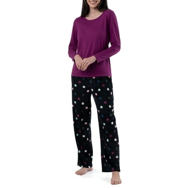 Fruit of the Loom Women's Beyond Soft Long Sleeve Top & Fleece Bottom Pajama Set, Sizes S-4X