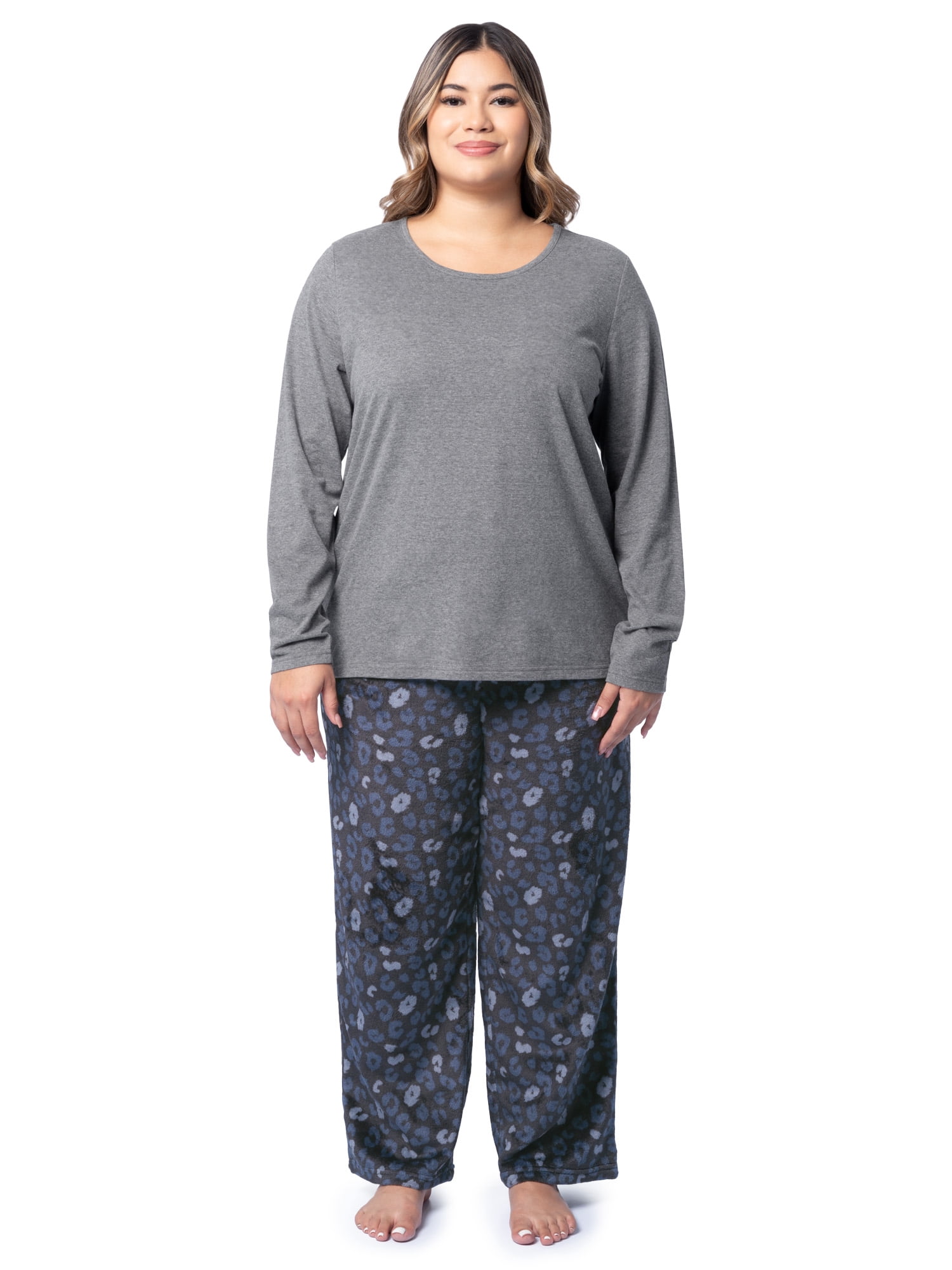 Fruit of the Loom Women's Beyond Soft Long Sleeve Top & Fleece Bottom Pajama Set, Sizes S-4X