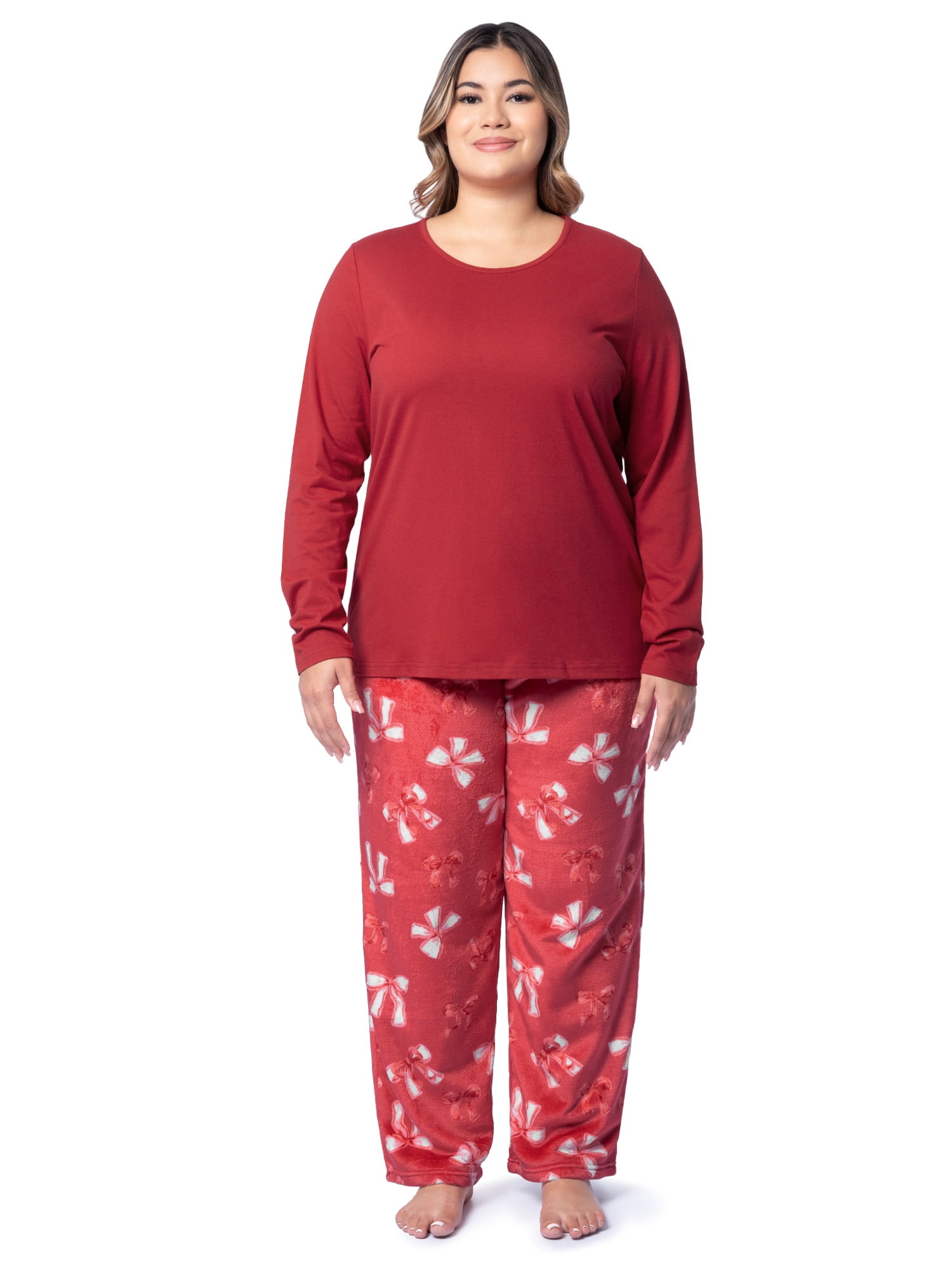 Fruit of the Loom Women's Beyond Soft Long Sleeve Top & Fleece Bottom Pajama Set, Sizes S-4X