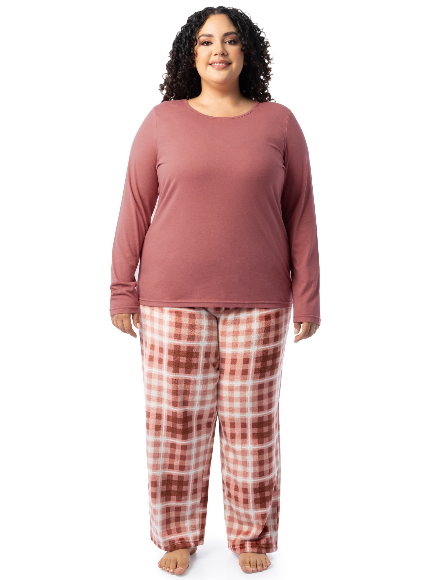 Fruit of the Loom Women's Beyond Soft Long Sleeve Top & Fleece Bottom Pajama Set, Sizes S-4X
