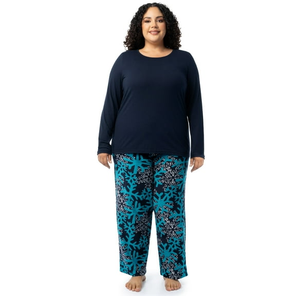 Fruit of the Loom Women's Beyond Soft Long Sleeve Top & Fleece Bottom Pajama Set, Sizes S-4X
