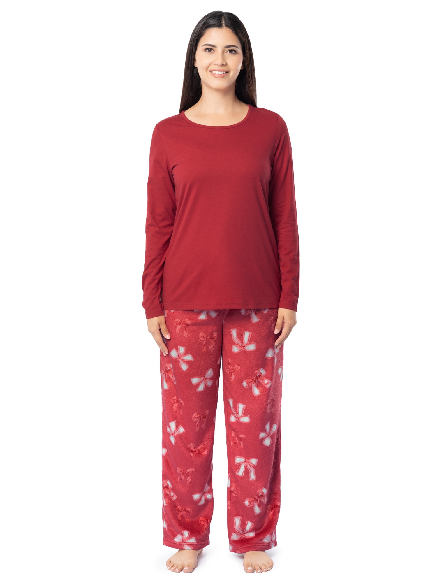 Fruit of the Loom Women's Beyond Soft Long Sleeve Top & Fleece Bottom Pajama Set, Sizes S-4X