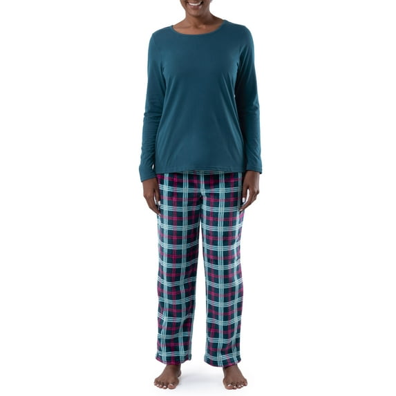 Fruit of the Loom Women's Beyond Soft Long Sleeve Top & Fleece Bottom Pajama Set, Sizes S-4X