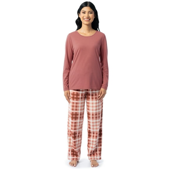 Fruit of the Loom Women's Beyond Soft Long Sleeve Top & Fleece Bottom Pajama Set, Sizes S-4X