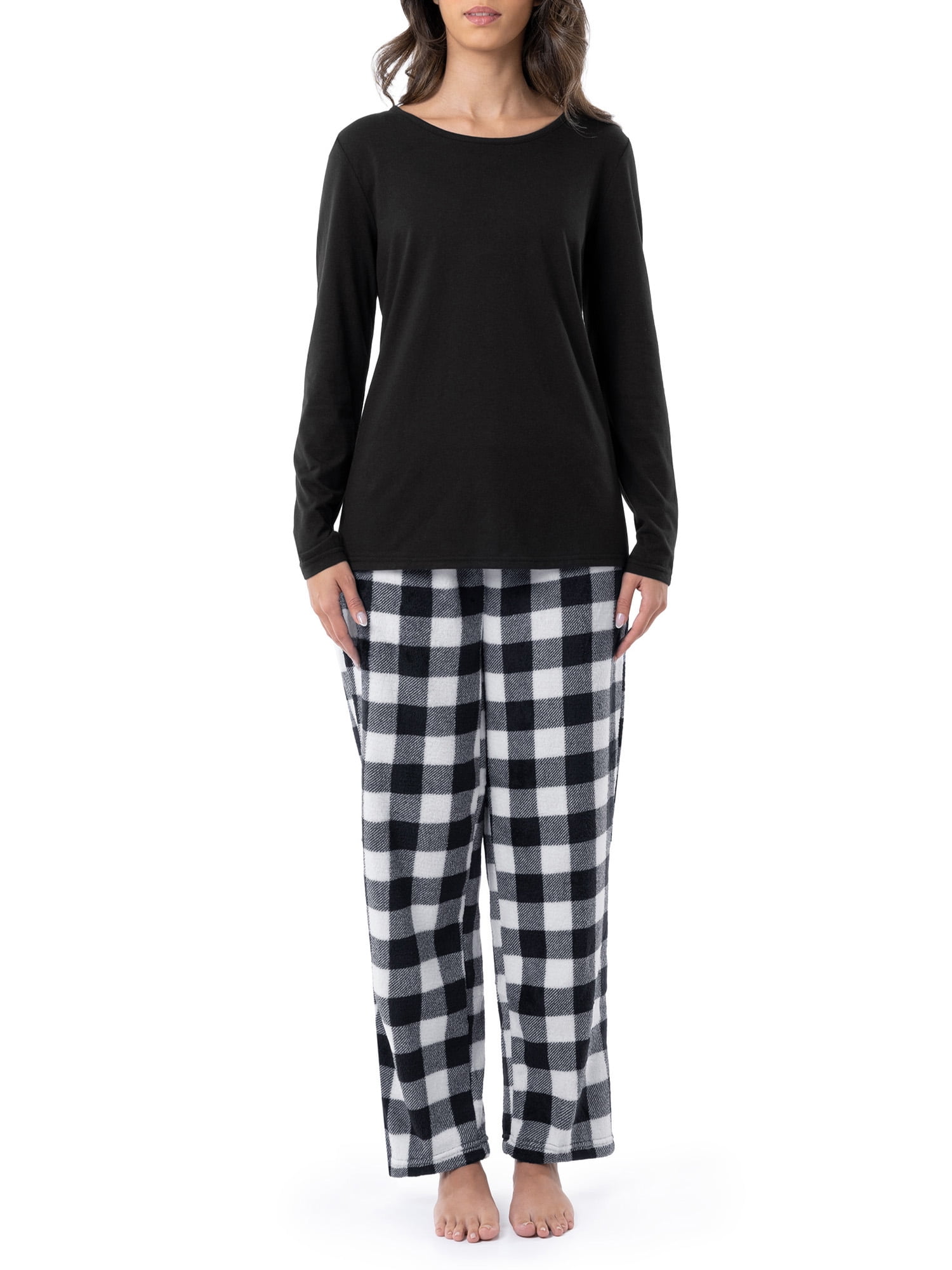 Fruit of the Loom Women's Beyond Soft Long Sleeve Top & Fleece Bottom Pajama Set, Sizes S-4X