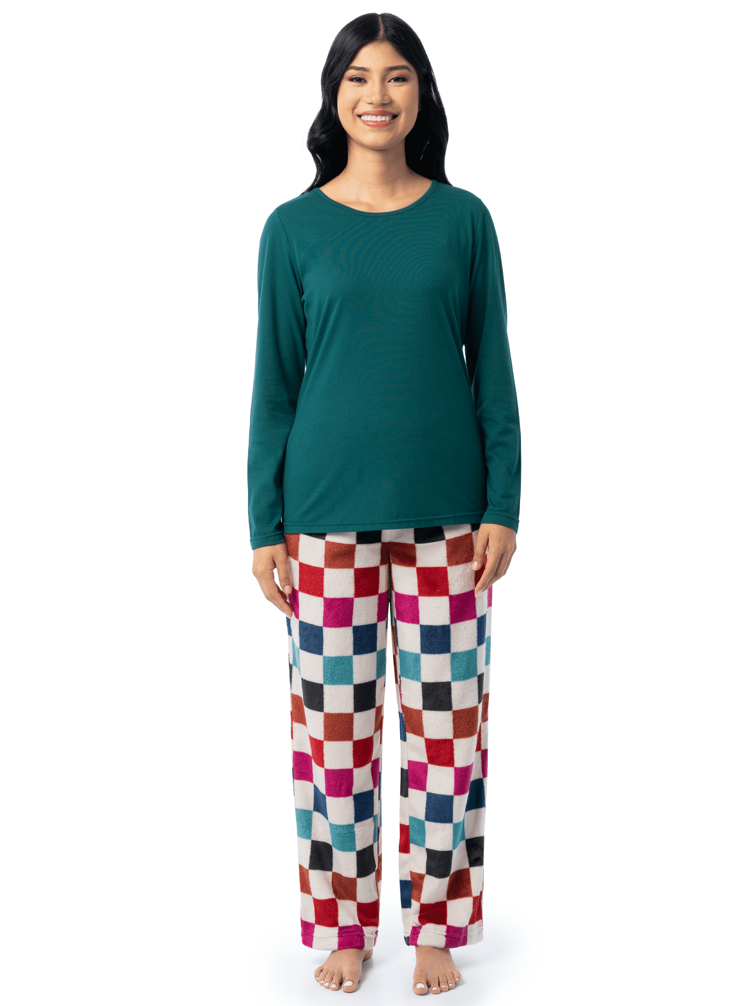 Fruit of the Loom Women's Beyond Soft Long Sleeve Top & Fleece Bottom Pajama Set, Sizes S-4X
