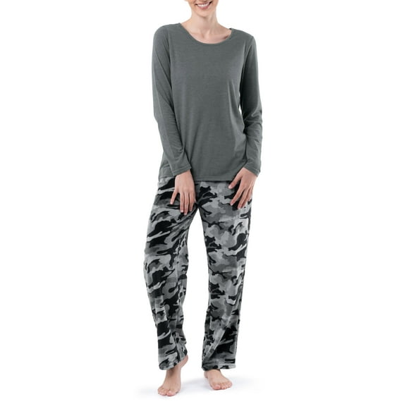 Fruit of the Loom Women's Beyond Soft Long Sleeve Top & Fleece Bottom Pajama Set, Sizes S-4X