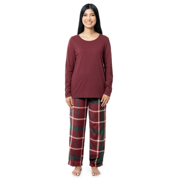 Fruit of the Loom Women's Beyond Soft Long Sleeve Top & Fleece Bottom Pajama Set, Sizes S-4X