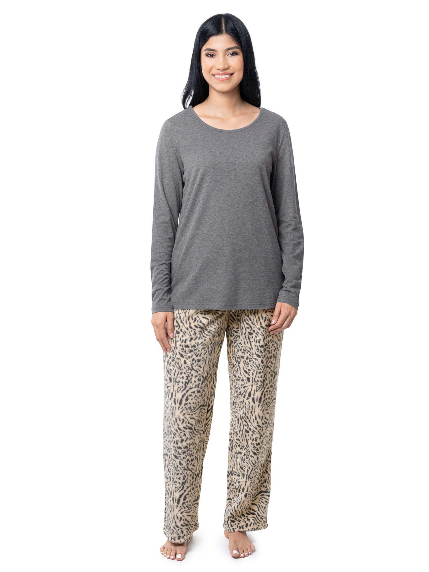 Fruit of the Loom Women's Beyond Soft Long Sleeve Top & Fleece Bottom Pajama Set, Sizes S-4X